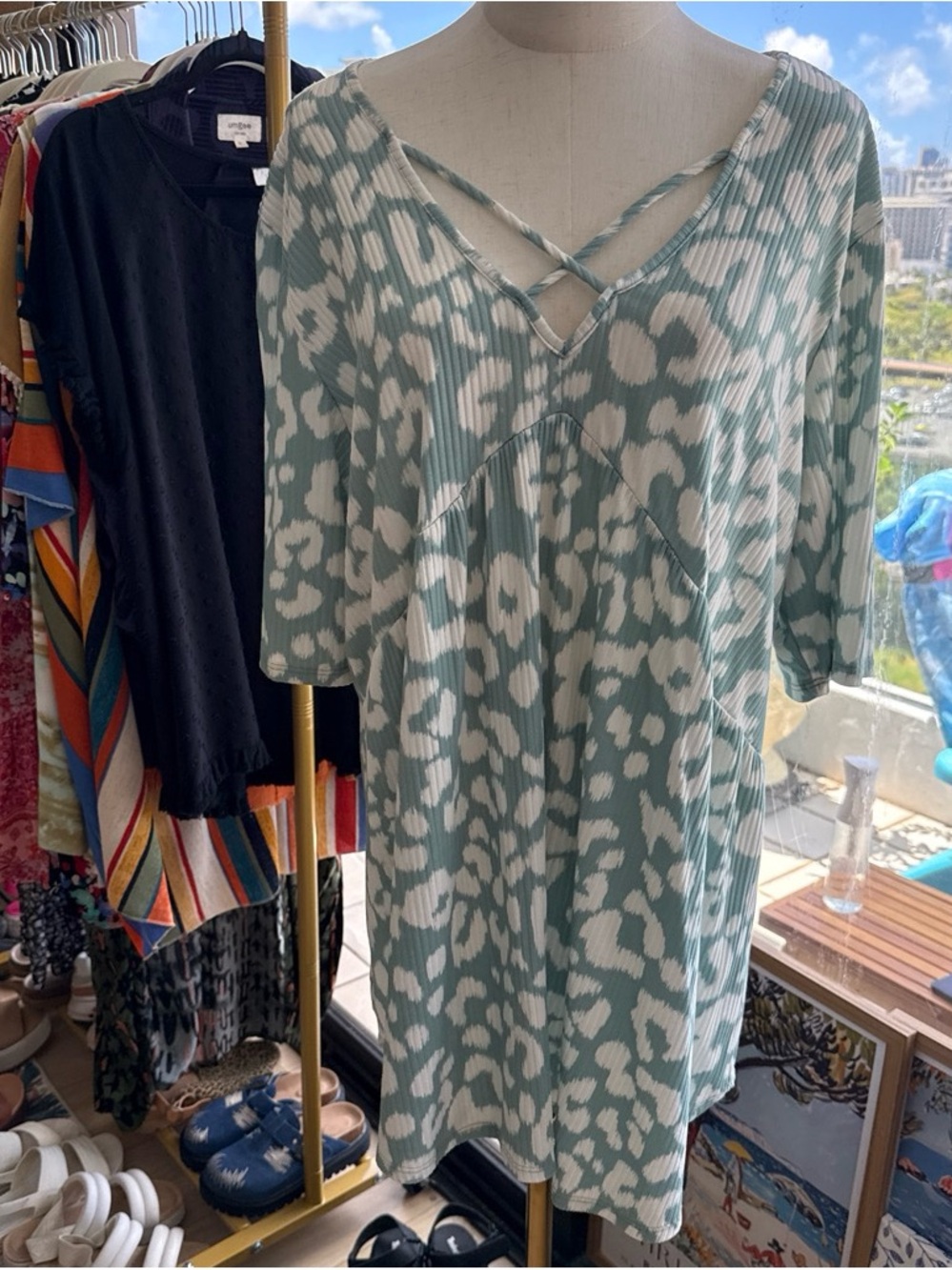 HEIMISH USA Green and White Leopard Print Tunic